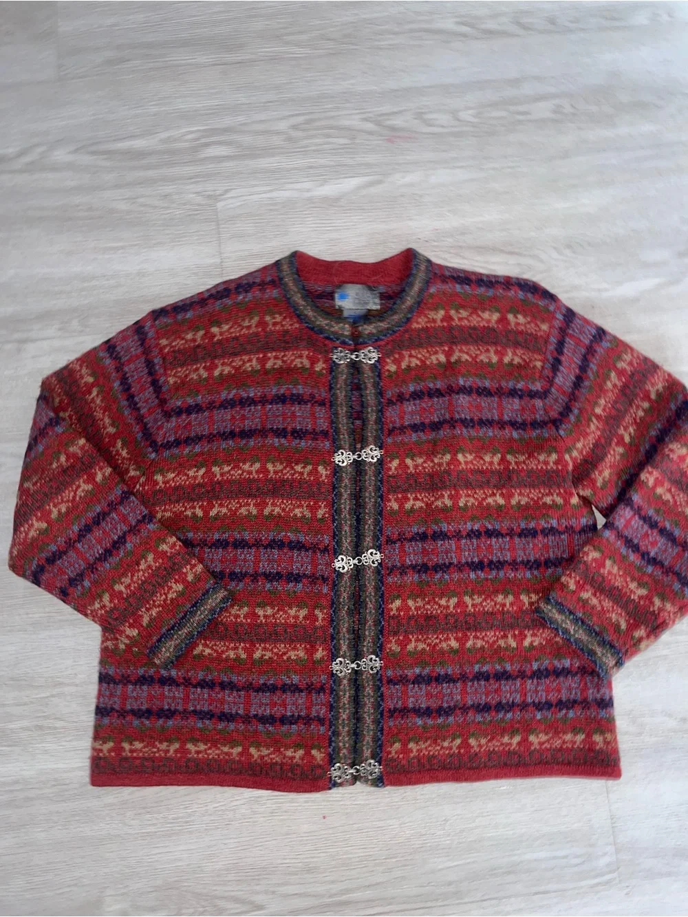VTG Squaw Valley Cardigan Sweater Women Large Knit Wool Fair Isle Nordic Large